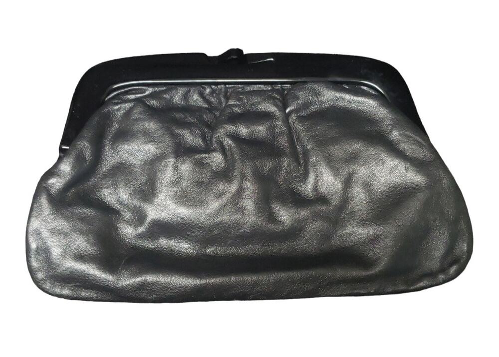 Vintage Genuine Leather Made In Italy Black Clutch Hand Held Purse